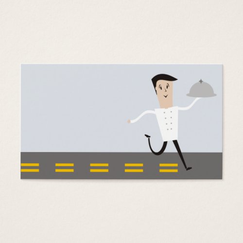 Running male chef dome platter food delivery cater business card