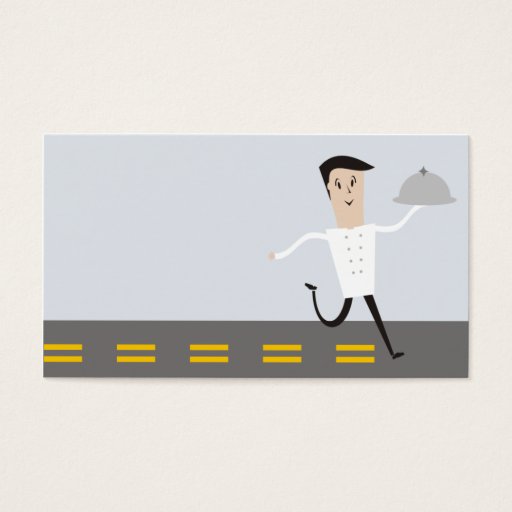 Customizable Running male chef dome platter food delivery cater business card