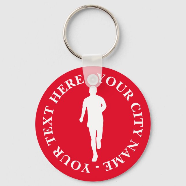 Running man silhouette keychain with custom text (Front)
