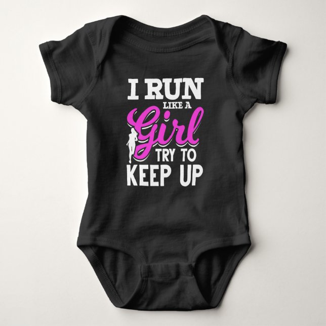 Running Marathon Girl Athlete Runner Baby Bodysuit (Front)