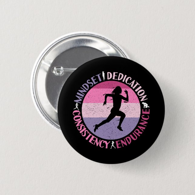 Running Mindset - Girly Runner Endurance Quote Button (Front & Back)