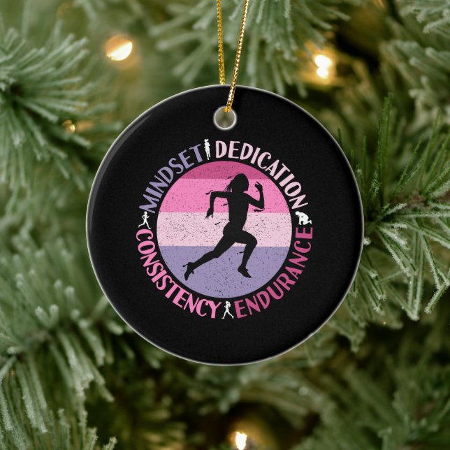 Running Mindset - Girly Runner Endurance Quote Ceramic Ornament (Tree)
