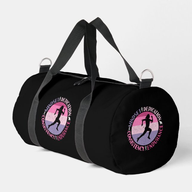 Running Mindset - Girly Runner Endurance Quote Duffle Bag (Left Corner)