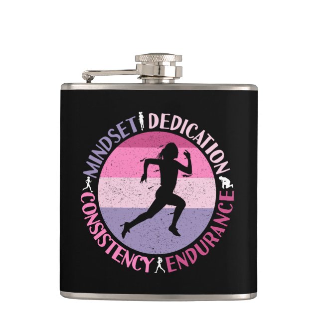 Running Mindset - Girly Runner Endurance Quote Flask (Front)