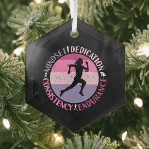 Running Mindset - Girly Runner Endurance Quote Glass Ornament