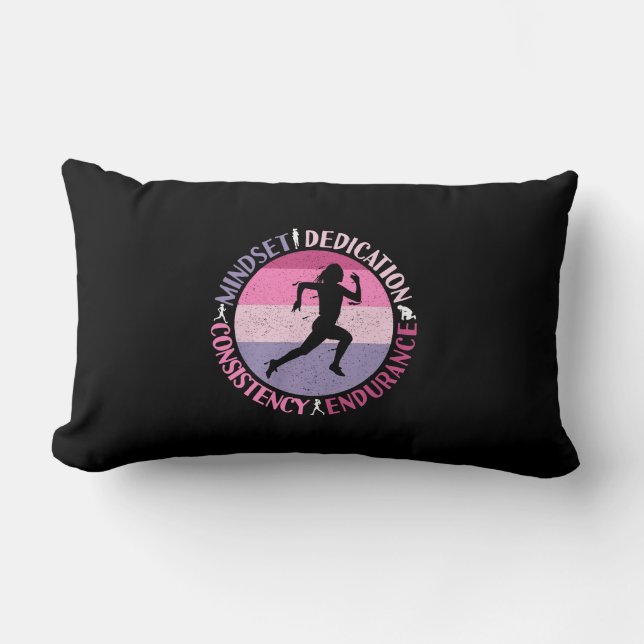 Running Mindset - Girly Runner Endurance Quote Lumbar Pillow (Front)