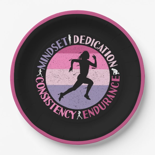 Running Mindset - Girly Runner Endurance Quote Paper Plates (Front)