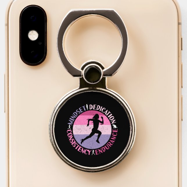 Running Mindset - Girly Runner Endurance Quote Phone Ring Stand (Close Up)