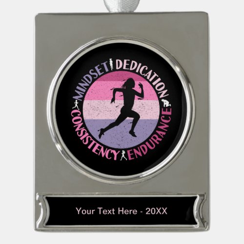 Running Mindset _ Girly Runner Endurance Quote Silver Plated Banner Ornament