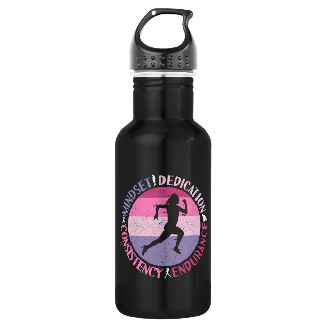 Running Mindset - Girly Runner Endurance Quote Stainless Steel Water Bottle (Front)