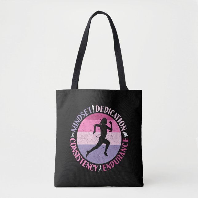 Running Mindset - Girly Runner Endurance Quote Tote Bag (Front)