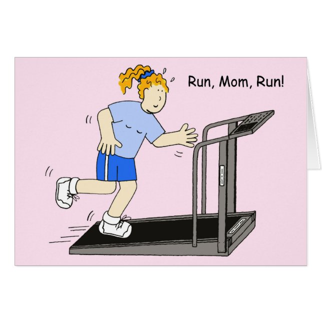 Running Mom Cartoon Lady on Treadmill (Front Horizontal)