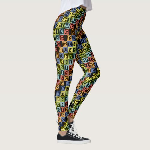 Running multicolored letters cool athleisure leggings