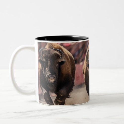 Running of the bulls Two_Tone coffee mug