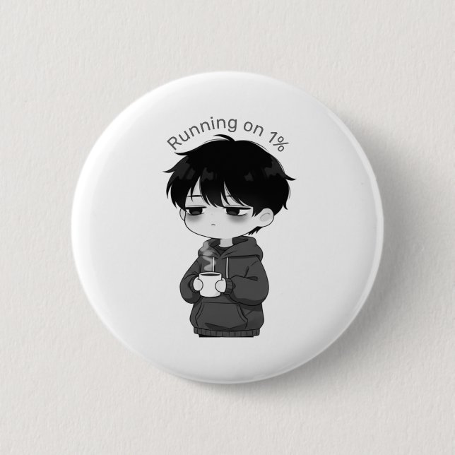 Running on 1 Percent Relatable Chibi Coffee Illust Button (Front)