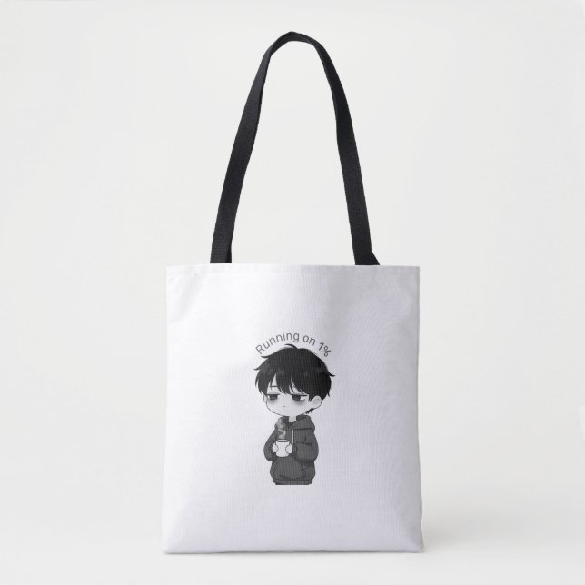 Running on 1 Percent Relatable Chibi Coffee Illust Tote Bag (Front)