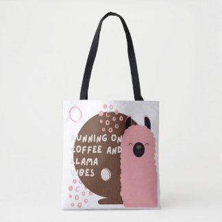 running on a coffee anb llama vibes tote bag