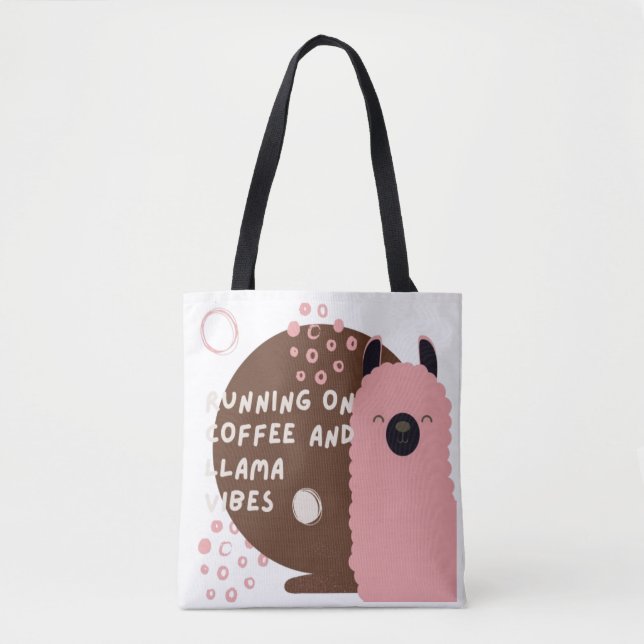 running on a coffee anb llama vibes tote bag (Front)