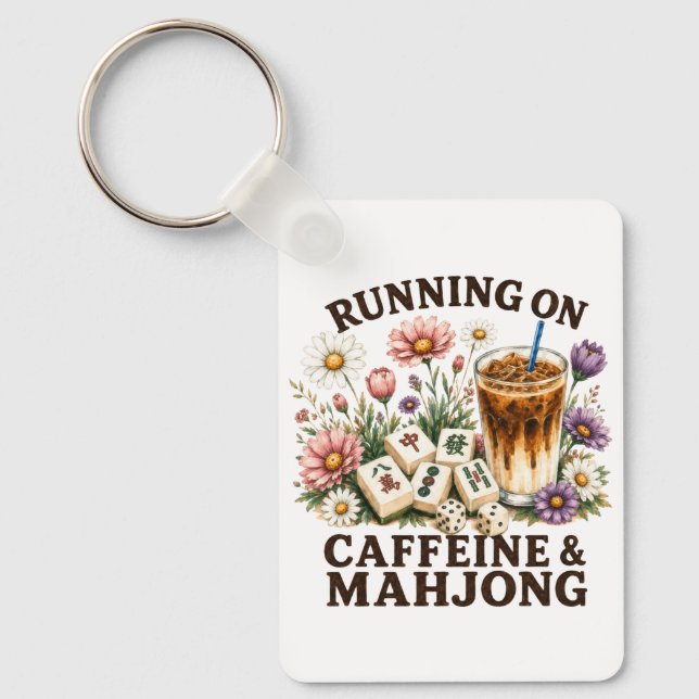 Running on Caffeine & Mahjong Keychain (Front)