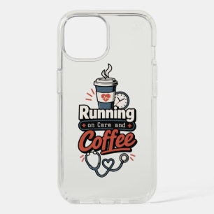 Running on Care and Coffee Funny Nurse Gift iPhone 15 Case