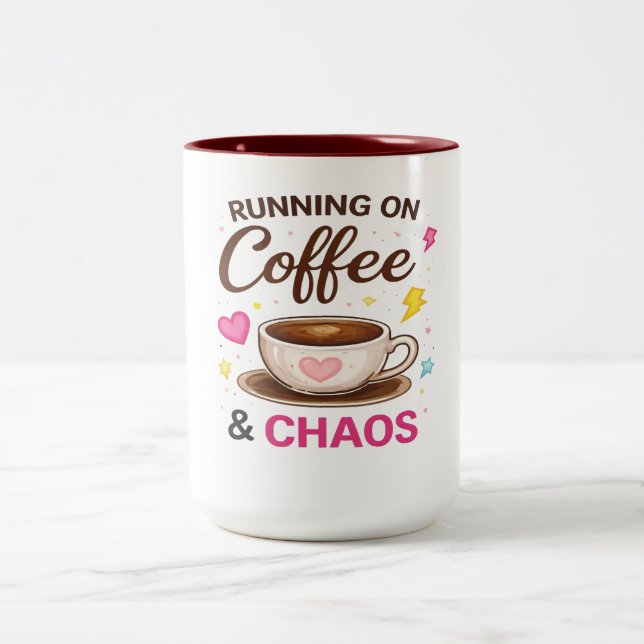 Running on Coffee & Chaos — Cute Coffee Cup Design (Center)