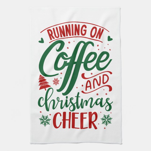 Running On Coffee & Christmas Cheer Kitchen Towel (Vertical)