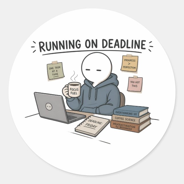 Running On Deadline Funny Work Meme Classic Round Sticker (Front)