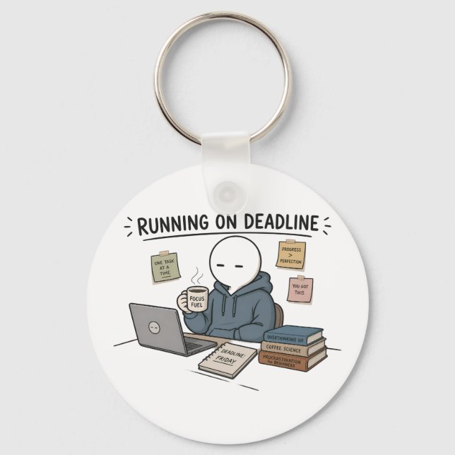 Running On Deadline Funny Work Meme Keychain (Front)