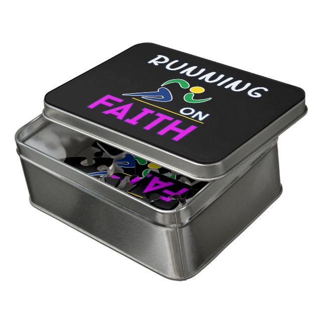 Running on Faith Christian Runner Jigsaw Puzzle (Lid Open)