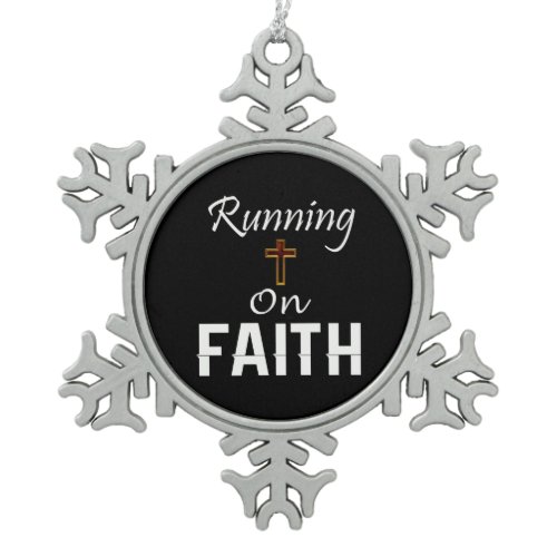 Running on Faith Runner Snowflake Pewter Christmas Ornament