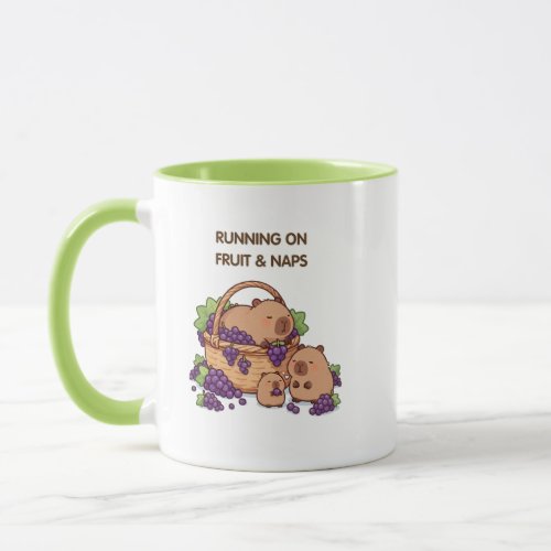 Running on Fruit & Naps – Cute Capybara Family Mug