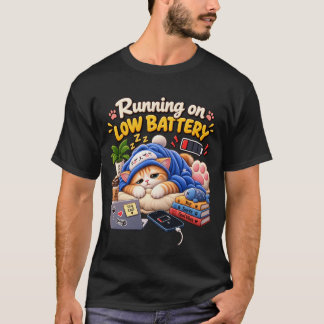 Running on Low Battery Cat – Funny Sleepy Cat Low T-Shirt