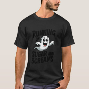 Running on Sugar and Screams Cute Ghost Halloween  T-Shirt