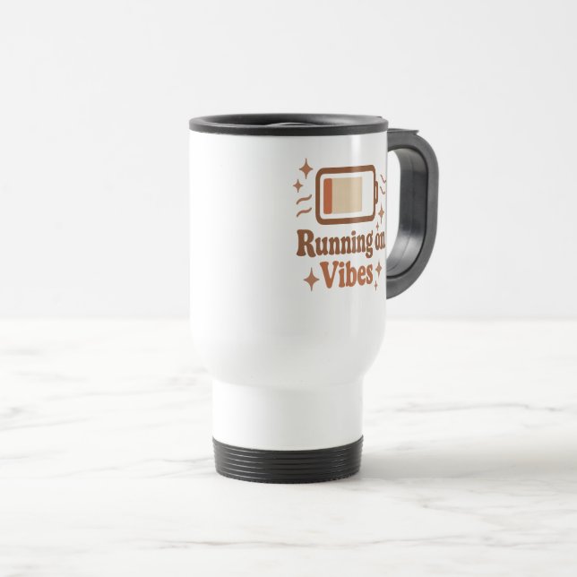Running on Vibes Retro Battery Design Travel Mug (Front Right)