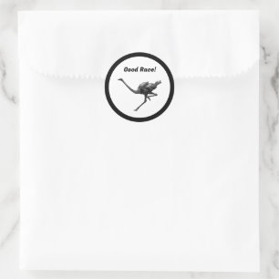 Running Ostrich Ink Sketch, Cool Athlete Bird Art Classic Round Sticker
