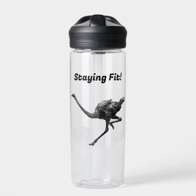 Running Ostrich Ink Sketch, Cool Athlete Bird Art Water Bottle (Front)