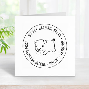 Running Piglet Pig Business Address 3 Rubber Stamp