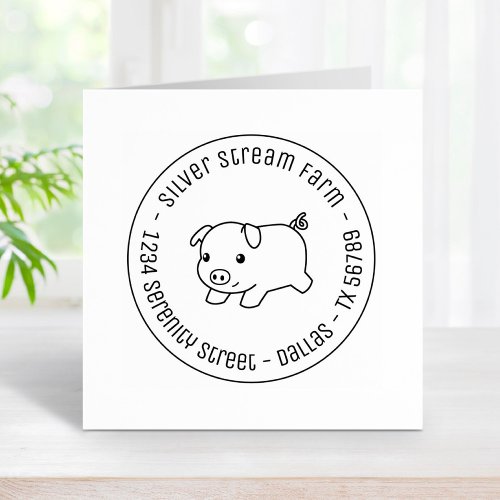 Running Piglet Pig Business Address 3 Rubber Stamp