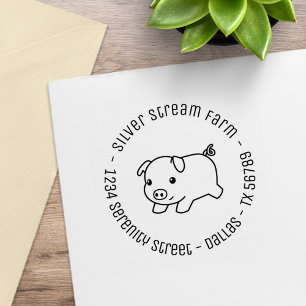 Running Piglet Pig Business Address 4 Rubber Stamp