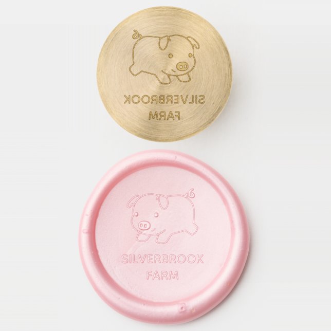 Running Piglet Pig Farm Custom Name Wax Seal Stamp (Stamped)