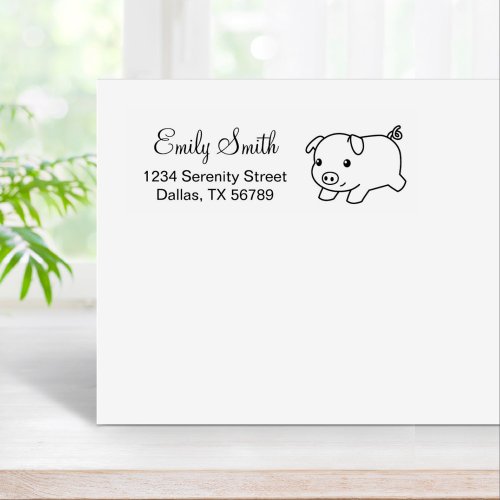 Running Piglet Pig Return Address Rubber Stamp