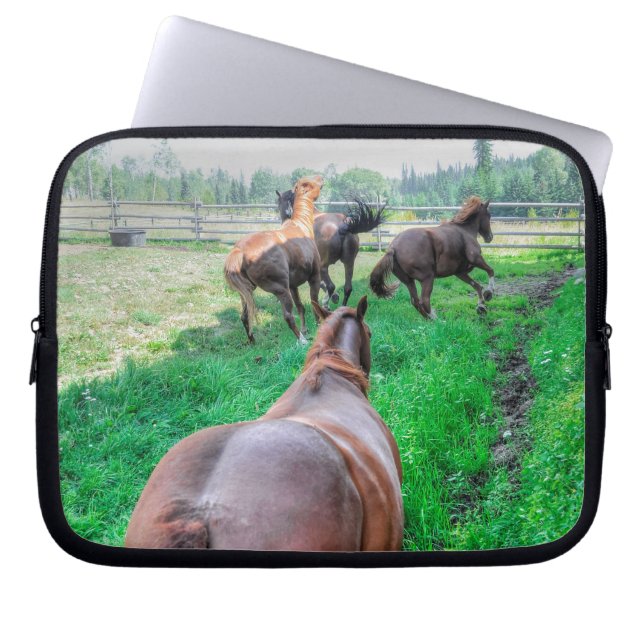 Running Pinto Paint Gelding & Chestnut Stallions Laptop Sleeve (Front)