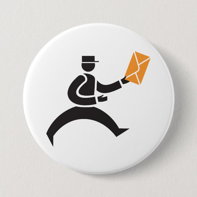Running Postman Delivering Mail Postal Worker Button (Front)