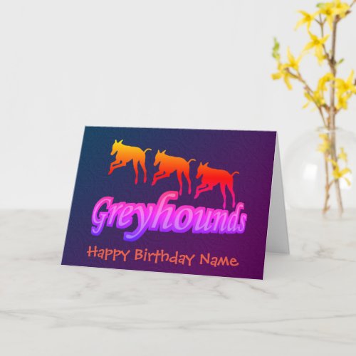 Running Rainbow Greyhounds Personalized Birthday  Card