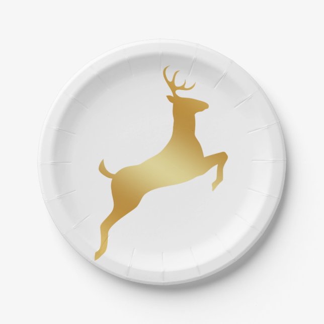 Running Reindeer gold silhouette Paper Plates (Front)