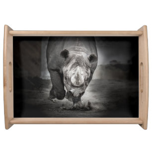 Running Rhinoceros: Wild Animal Portrait. Serving Tray