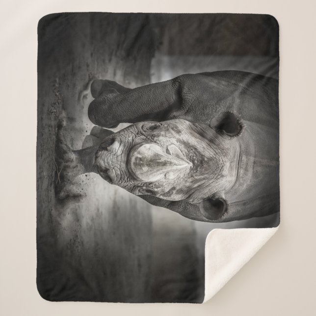 Running Rhinoceros: Wild Animal Portrait. Sherpa Blanket (Front)