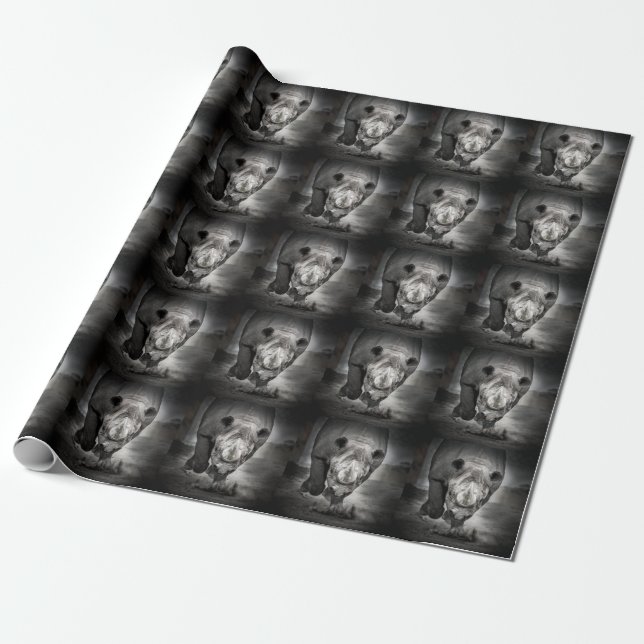 Running Rhinoceros: Wild Animal Portrait. Wrapping Paper (Unrolled)