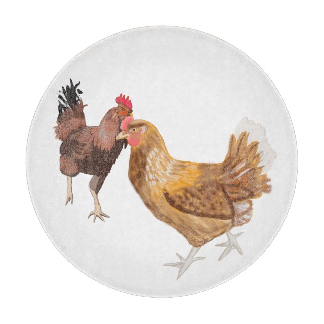 Running rooster and brown hen  cutting board (Front)