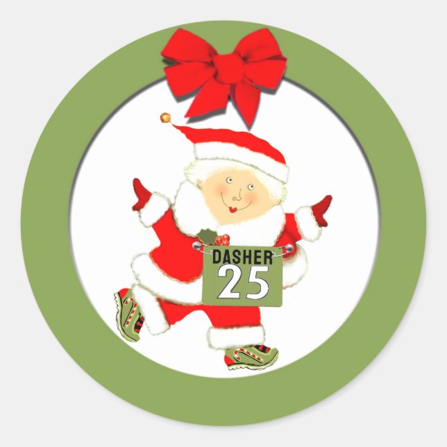 Running Runner Christmas Holiday Classic Round Sticker (Front)